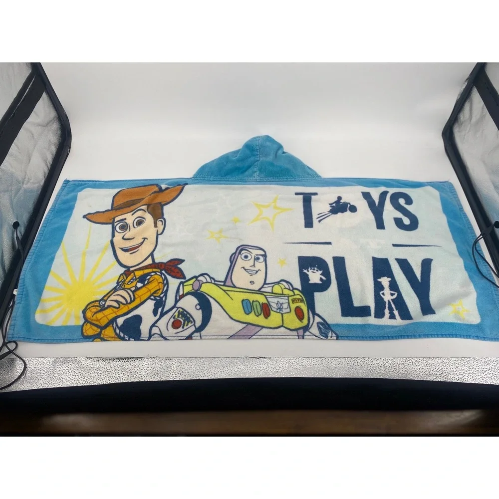 Disney Toy Story Hooded Bath Towel Woody Buzz Lightyear Blue Cotton Kids 20x22